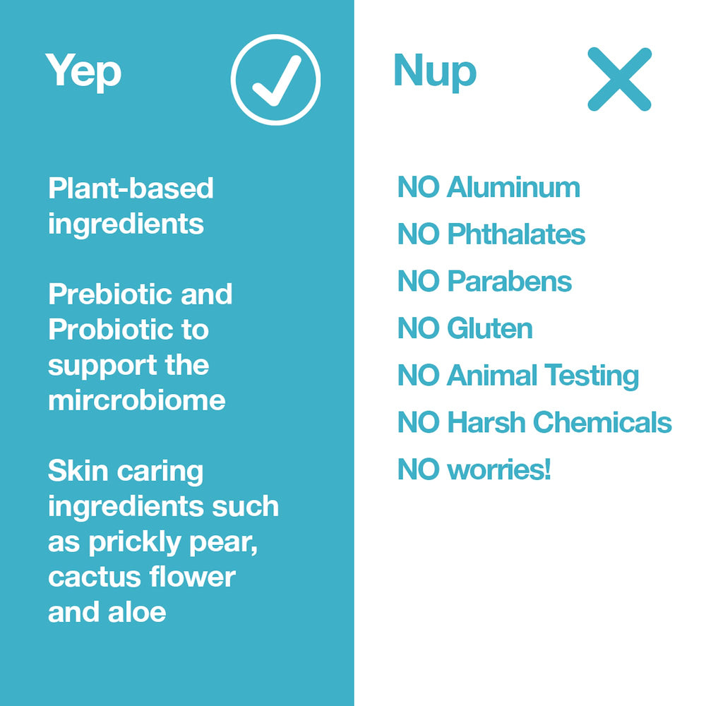 Hume Supernatural prebiotic-probiotic formula supports skin microbiome while protecting odor.
