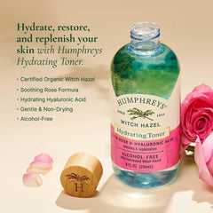 Humphreys Witch Hazel Hydrating Toner bottle label highlights organic formula.