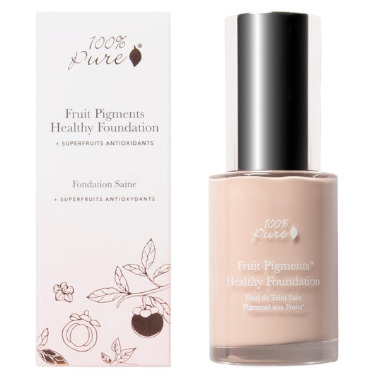 100% PURE Alpine Rose foundation bottle showing shade for fair skin with natural finish
