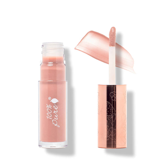 100% PURE Naked lip gloss warm-peach swatch adds natural shine and hydration.