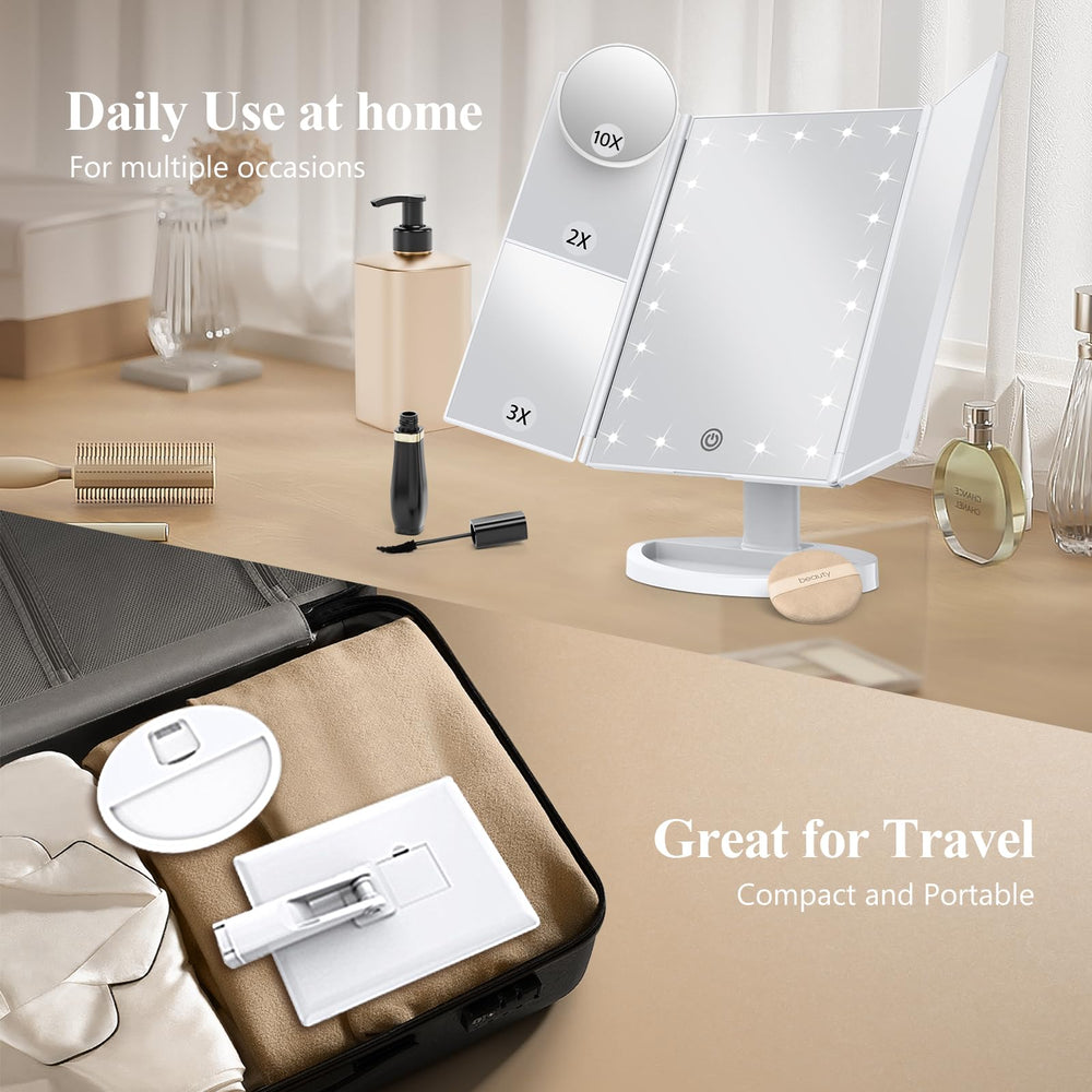 HUONUL makeup mirror dual power option for plug-in or battery use while traveling