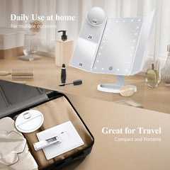 HUONUL makeup mirror dual power option for plug-in or battery use while traveling