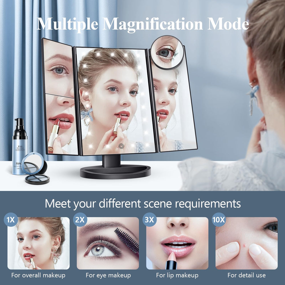 HUONUL makeup mirror with lights, 3x magnification for detailed brow shaping