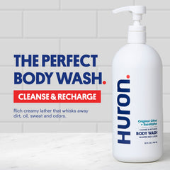 Huron men's body wash eucalyptus mint notes for a cooling start