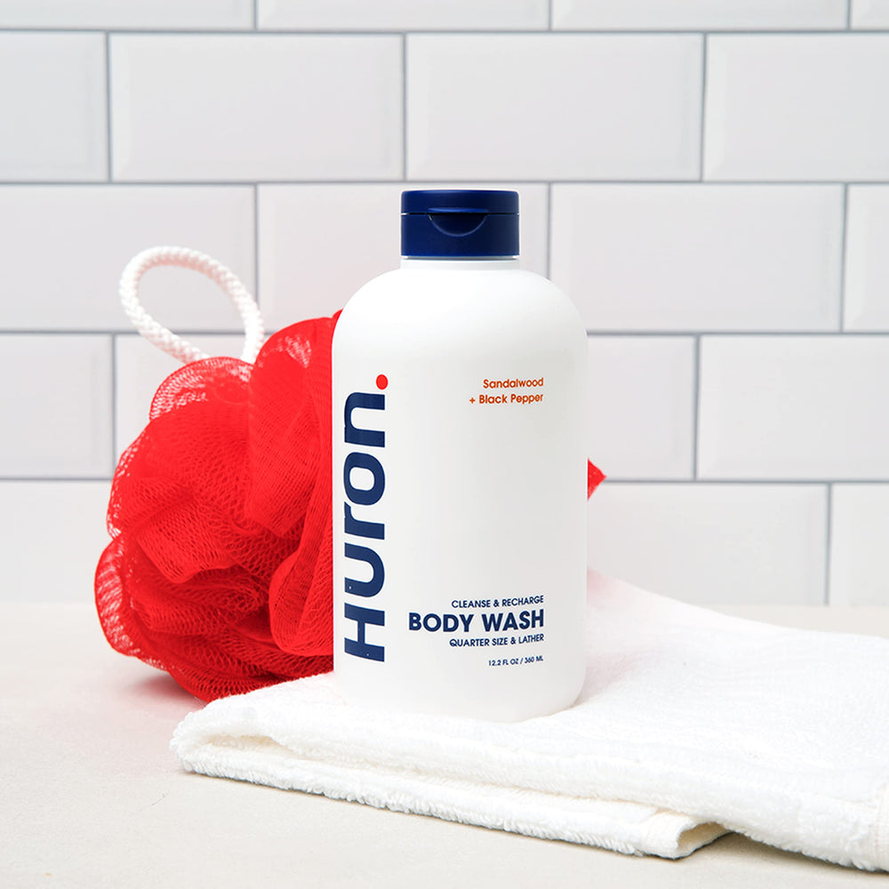 Close-up of rich, moisturizing lather from Huron body wash