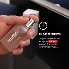 Huron Men’s Cologne glass bottle with sleek, gift-ready presentation