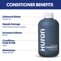 Huron Men's Conditioner label closeup emphasizing citrus and juniper scent