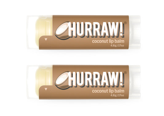 Hurraw! Coconut Lip Balm in oval tube offers long-lasting moisture.