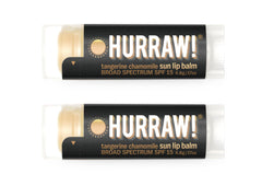 Hurraw! Sun Lip Balm Tangerine Chamomile 2-pack with SPF 15 for outdoor lips.