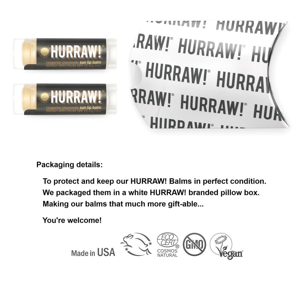 Hurraw! Zinc Oxide SPF 15 lip balm with mineral protection for sunny days.