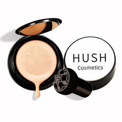 Hush Cosmetics air cushion CC-cream nature packaging shows easy application and hydration.
