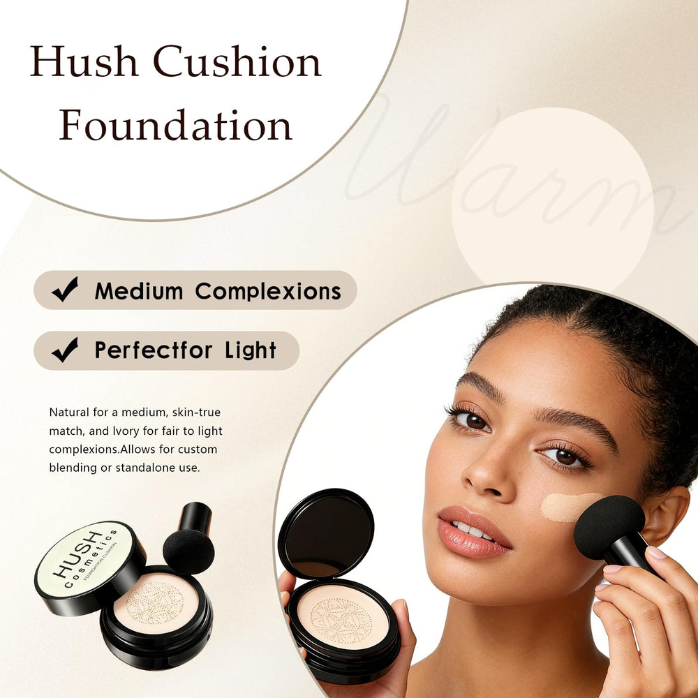 Soft dome puff from Hush Cosmetics enables quick, streak-free application.