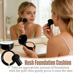 Hush Coverage Foundation air cushion CC cream bottle showing light texture
