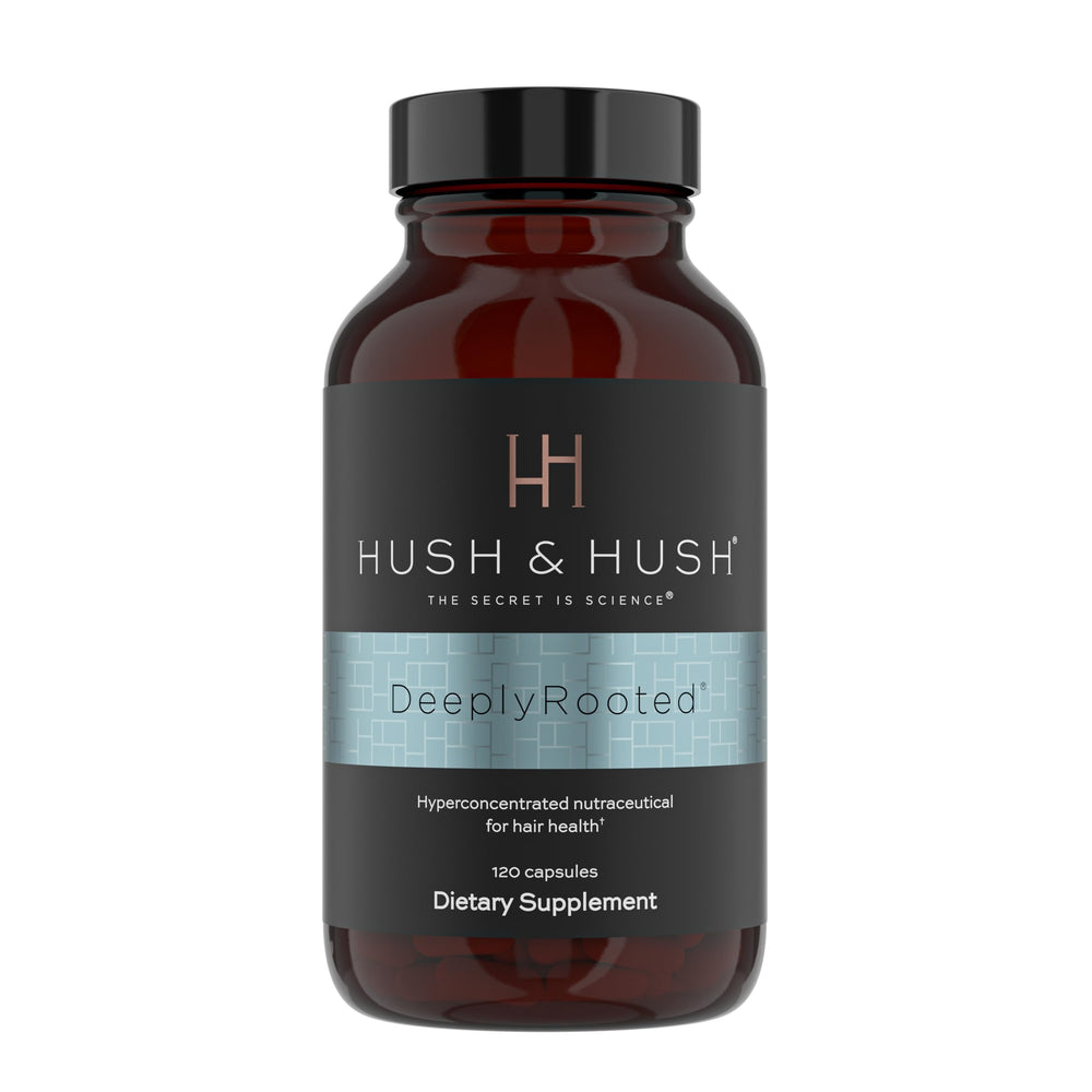Hush & Hush DeeplyRooted bottle front for convenient hair health support