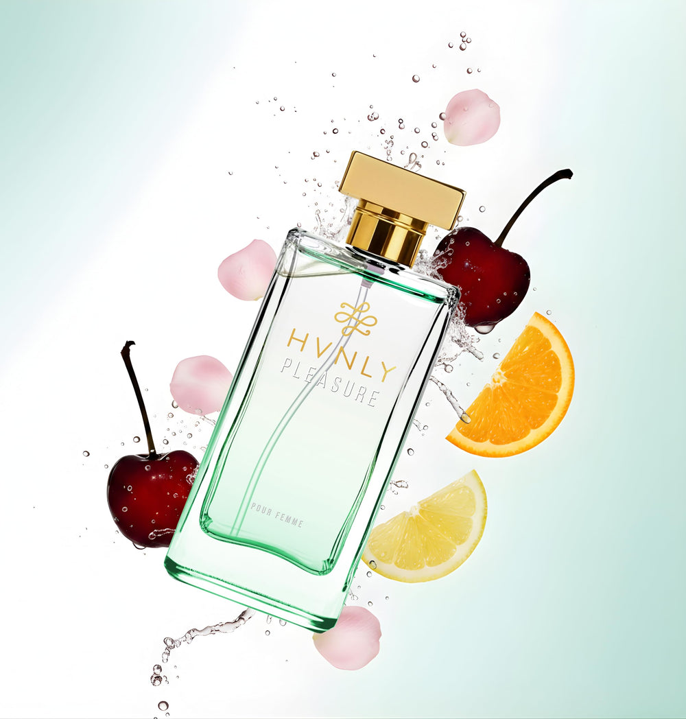HVNLY Pleasure EDP glass bottle close-up highlights crystal-clear finish and luxury vibe