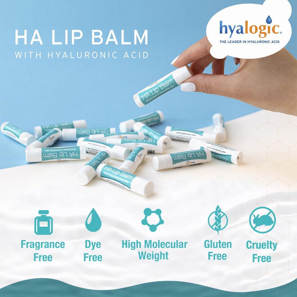 Hyalogic HA Lip Balm four-stick pack shows convenient, portable lip care.