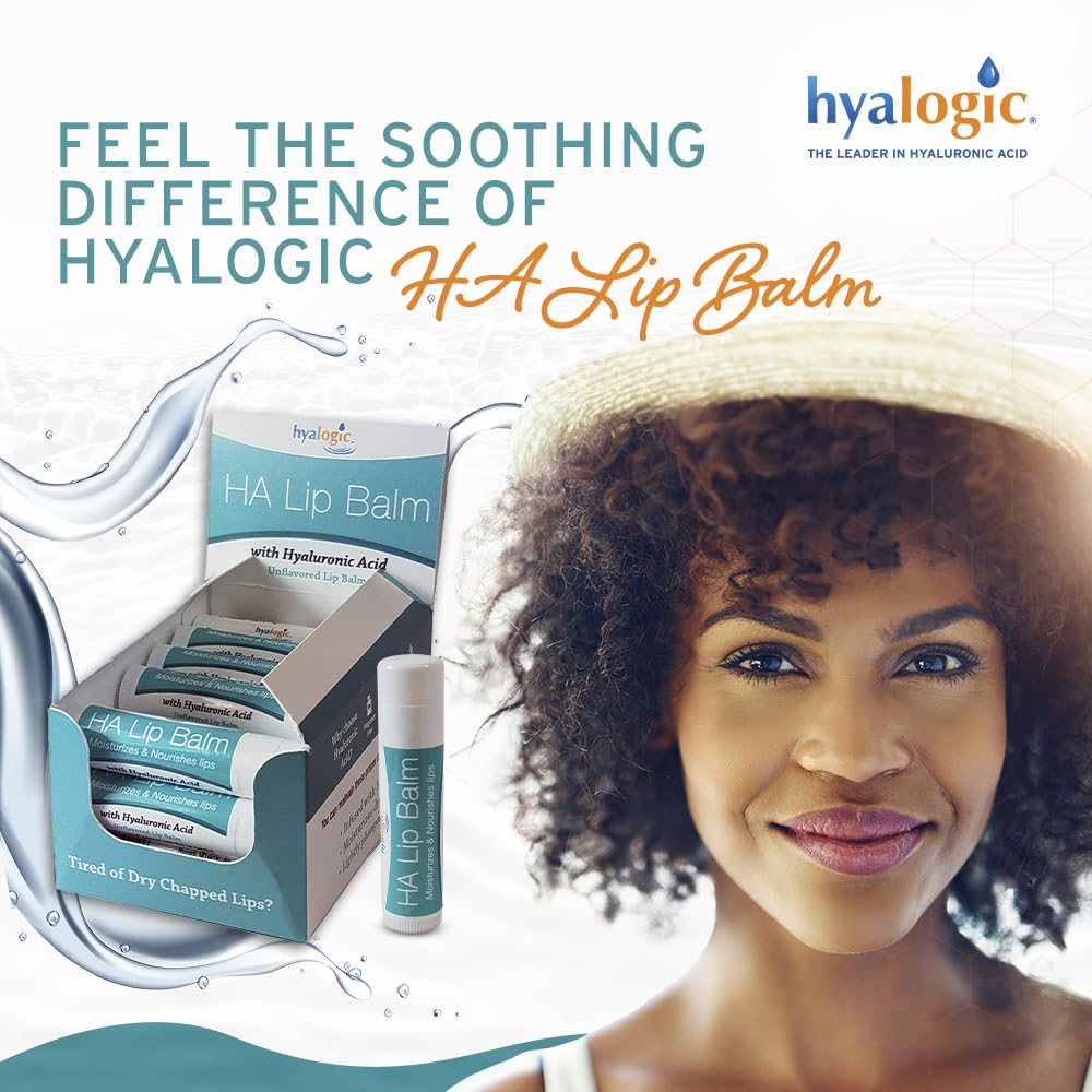 Hyalogic HA Lip Balm fragrance-free label communicates dye-free, gentle lip care.