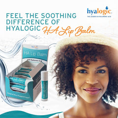 Hyalogic HA Lip Balm fragrance-free label communicates dye-free, gentle lip care.