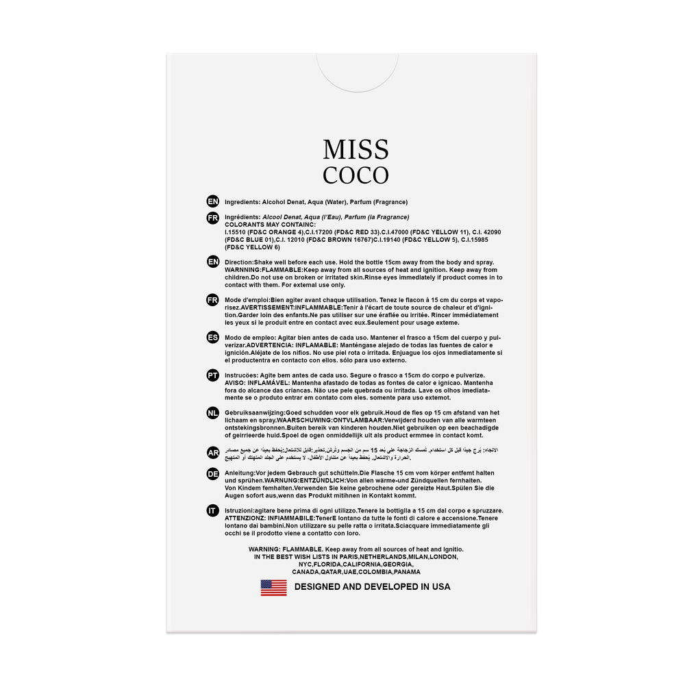 Hybrid & Company Miss Coco 3-4 oz label detail highlighting size and brand