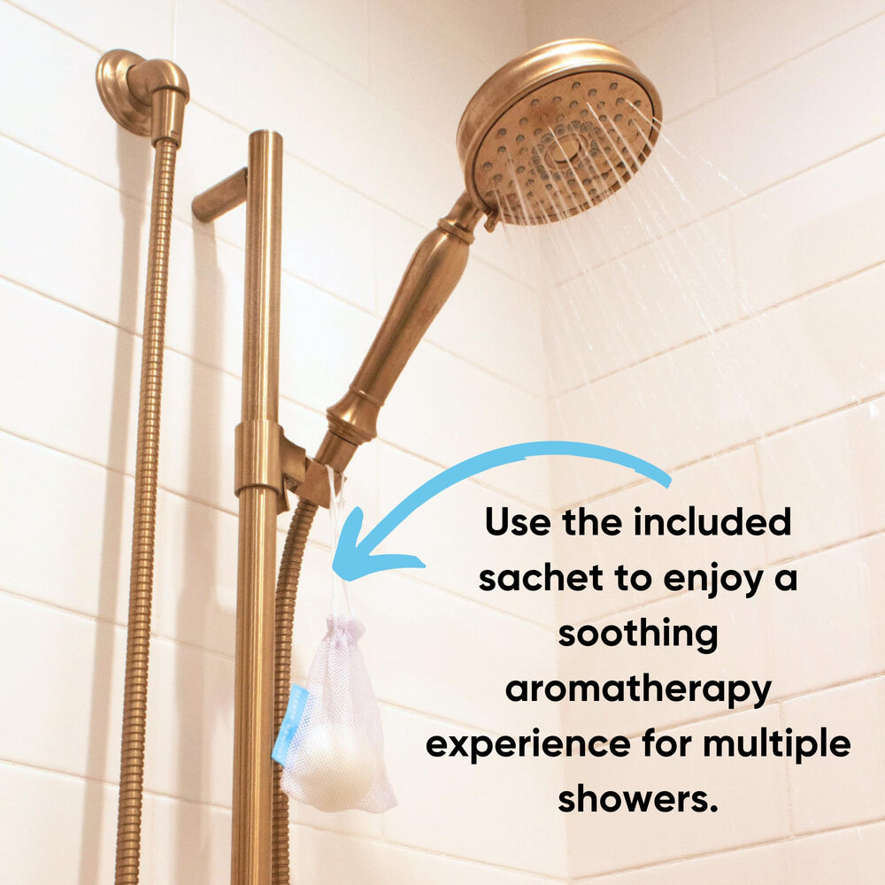 HydraAromatherapy sachet packaging shows an easy, mess-free shower aromatherapy option.
