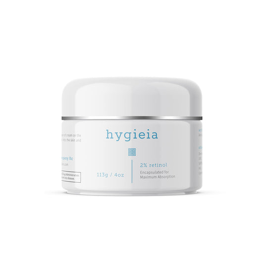 Hygieia + Encapsulated 2% Retinol Cream bottle highlighting liposomal renewal.