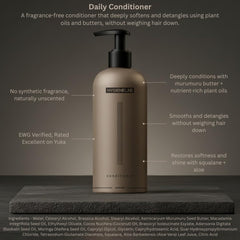 HygieneLab Men applying conditioner to damp hair for softness.