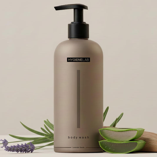 HygieneLab Men's Body Wash bottle-front for daily cleansing with a gentle, skin-friendly formula.