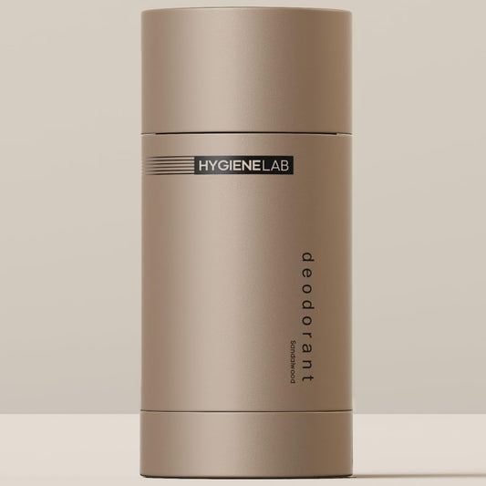 HygieneLab Men's Deodorant bottle with sandalwood scent and aluminum-free protection