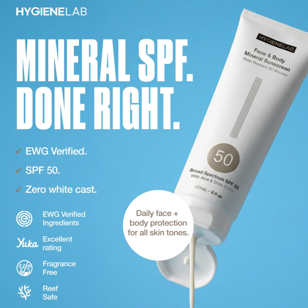 HygieneLab mineral sunscreen in reef-safe packaging supports safe sun care.