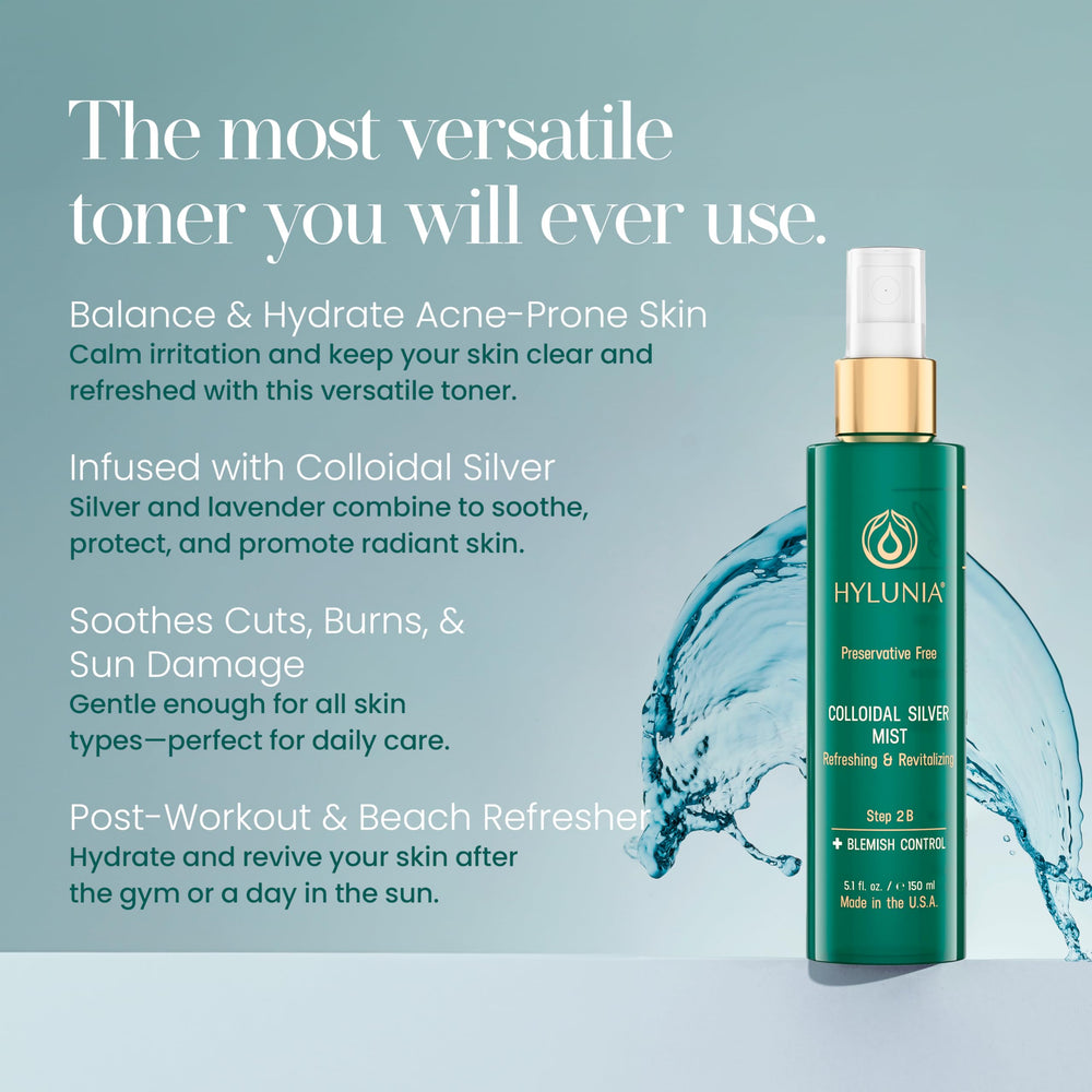 Hylunia Colloidal Silver Mist Toner packaging highlighting vegan formula