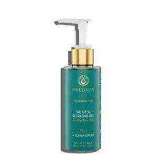 Hylunia Salicylic Facial Cleansing Gel bottle demonstrating deep pore cleansing for clearer skin.