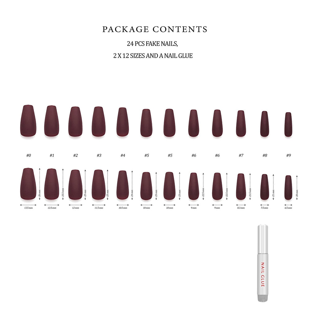 Close-up of Hypnaughty maroon xtreme matte coffin nails velvety finish.