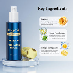 Hyuxeo Retinol Serum dropper dispensing a precise amount for targeted application.