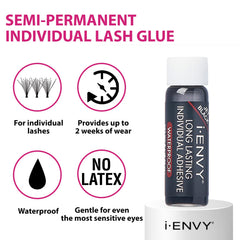 i-ENVY adhesive works with individual lashes and clusters for professional-quality results.