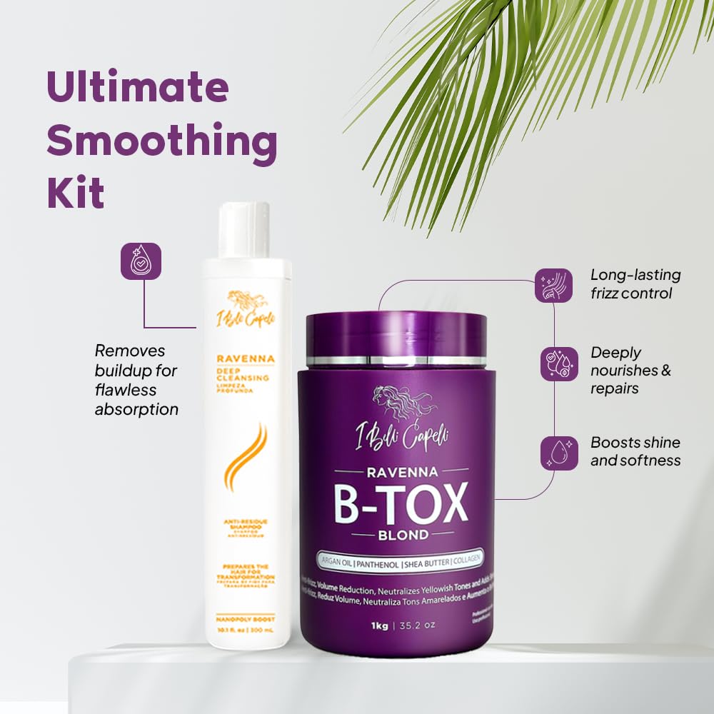 I Belli Capelli Ravenna Blond B-tox shampoo bottle emphasizes cleansing to remove buildup
