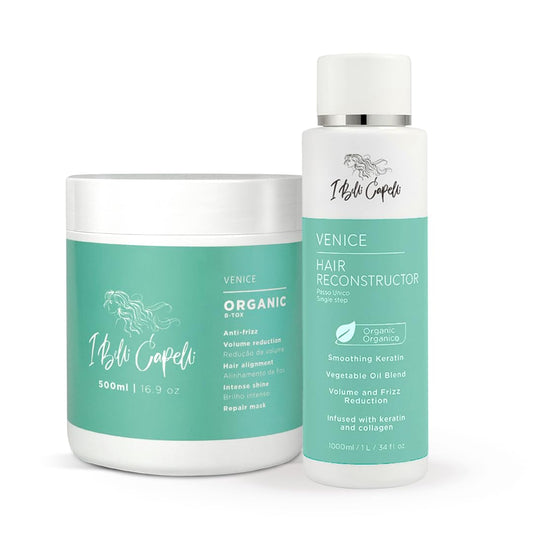 I Belli Capelli Venice keratin bottle close-up for sleek, frizz-free results