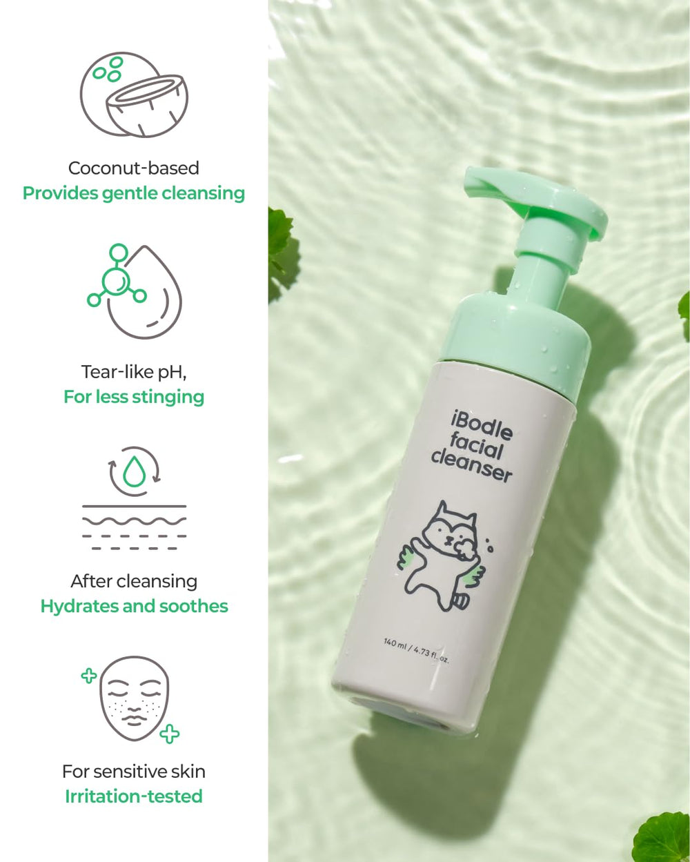 iBodle cleanser uses coconut surfactants for safe, mild cleansing.