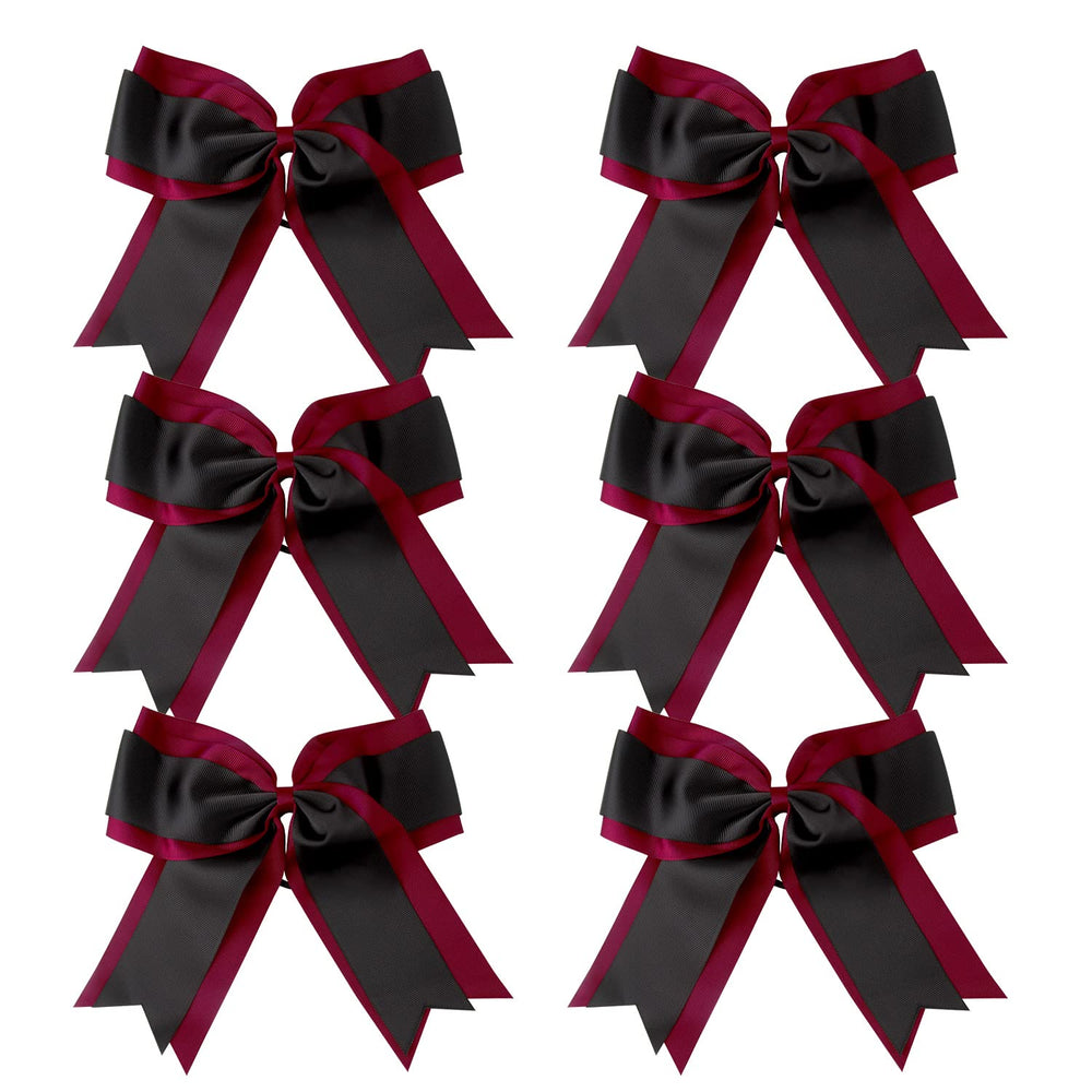 ICObuty Cheerbow maroon and black 8-inch bow with ponytail holder, ideal for school cheer