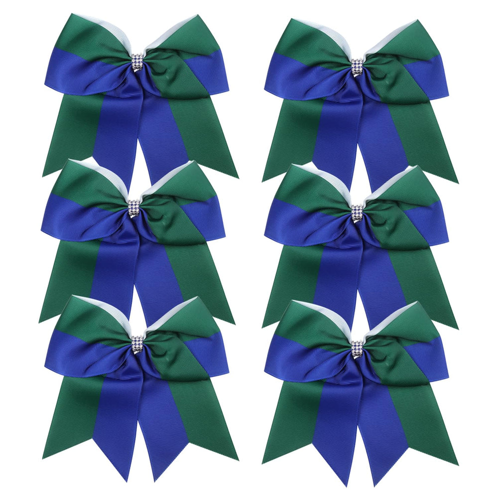 ICObuty Cheerleader Bows 8-Inch Comb in royal blue and forest green for secure ponytails with rhinestones