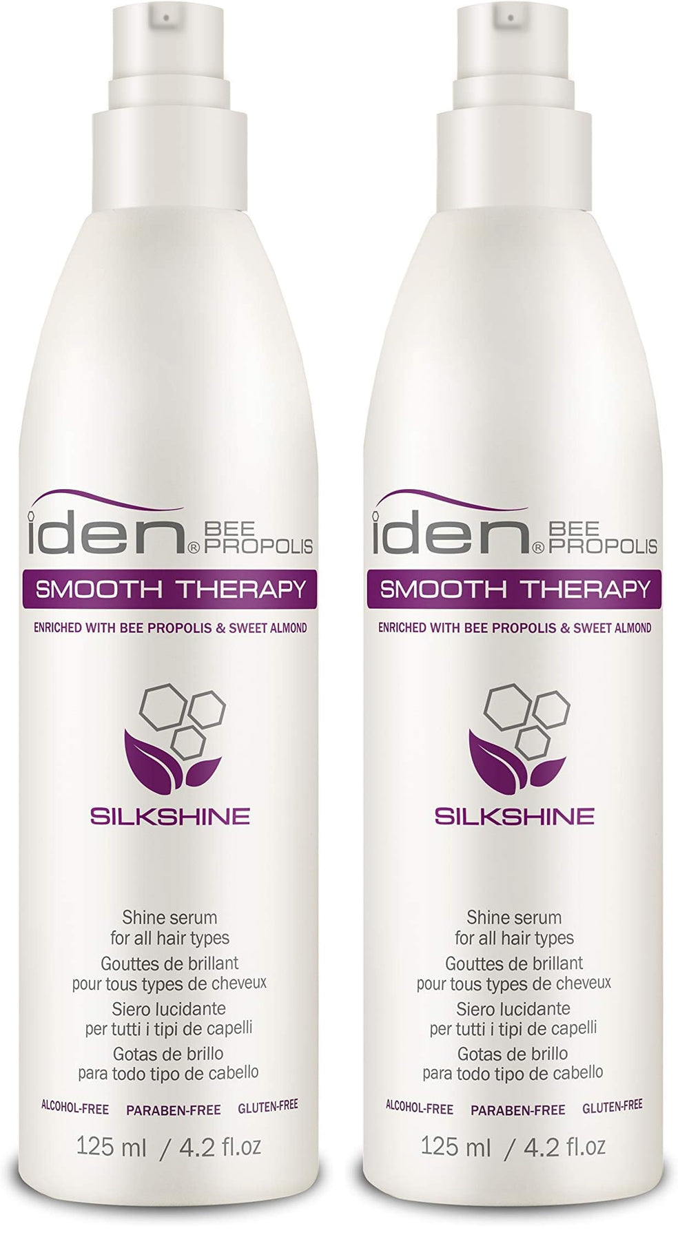IDEN Bee Propolis Smooth Therapy Serum bottle for silky shine and frizz control.