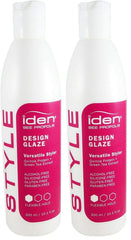 IDEN Style Therapy Design Glaze bottle pour demonstrates curl definition with heat protection.