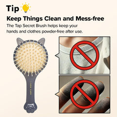 Non-aerosol Tap Secret Black dry shampoo for mess-free, convenient use.