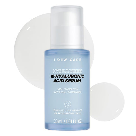 I DEW CARE Hydra Vibes serum bottle highlighting hydration for dry skin.