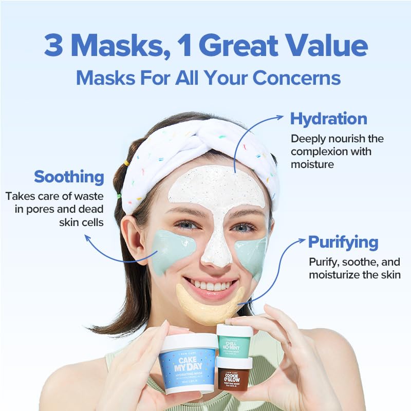 I DEW CARE Sundae Scoop set shows full-size and travel-size masks for on-the-go routines.