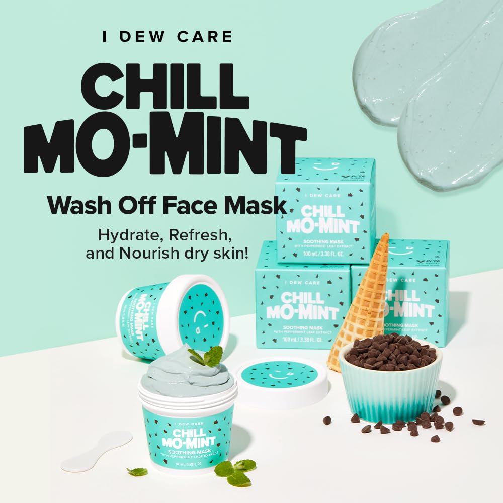 I DEW CARE Chill Mo Mint mask application shows creamy texture for quick pampering.