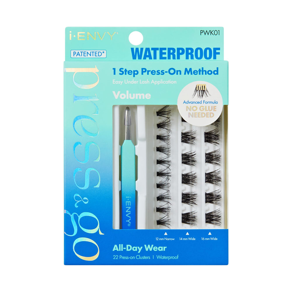 iENVY Press&Go waterproof lashes with applicator for quick, lasting wear.