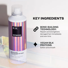IGK Antisocial spray-on application on dry hair for overnight treatment