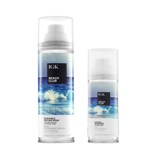 IGK Beach Club texture spray bottle delivering lightweight hold for effortless waves