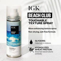 IGK Beach Club Texture Spray applied to hair delivers wind-swept volume without heaviness.