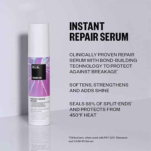 IGK Cash In serum being applied to damp hair for bond-building protection
